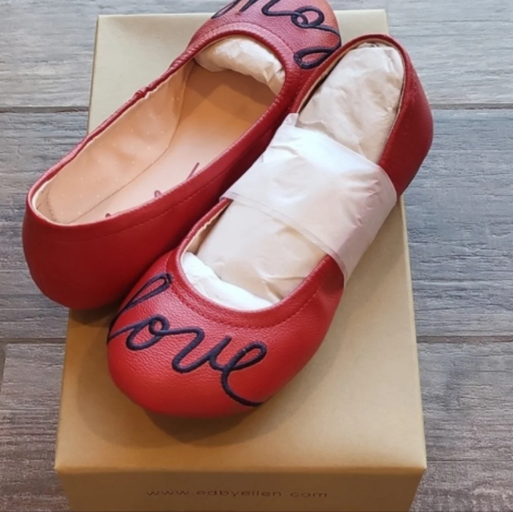 Kids Red Love Flats NWOT